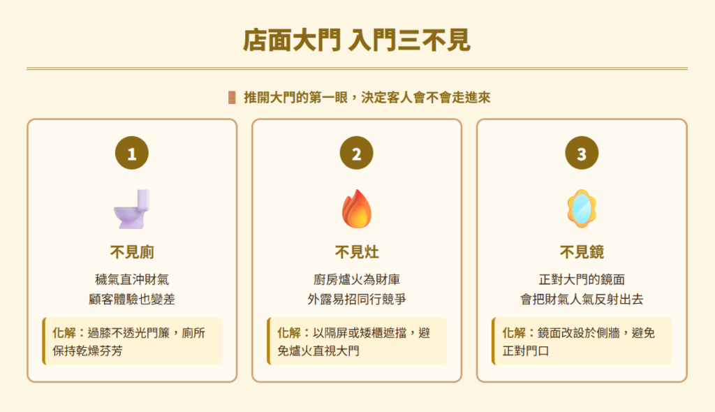 店面風水怎麼看?櫃檯財位佈局讓生意興隆 店面風水store-fengshui-guide:店面大門圖-入門三不見